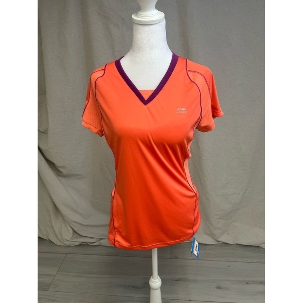 NWT Performance Shirt Orange Purple V-Neck Sz M Athletic Activewear Gymcore